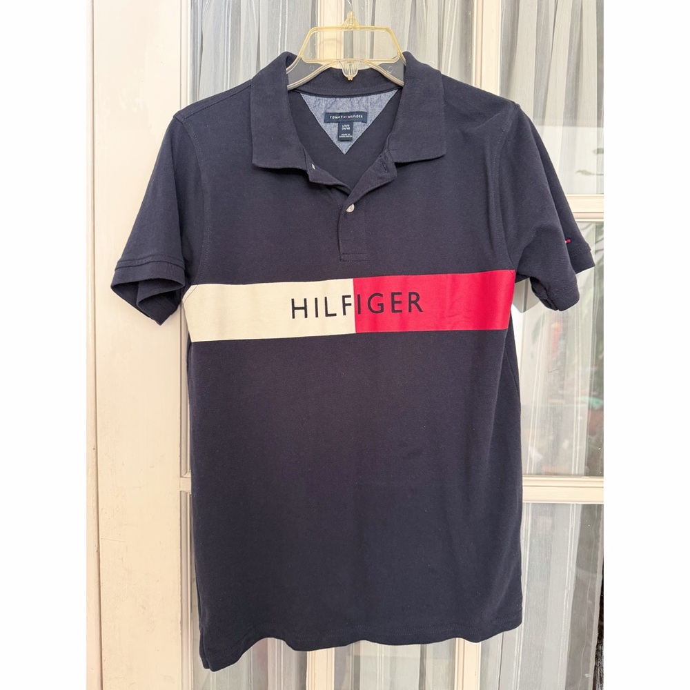 Tommy Hilfiger Navy Polo with Red & White Chest Band
